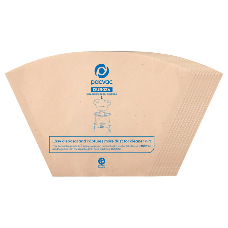 PacVac Disposable Paper Dust Bag for Velo (Hypercone) (pk10)